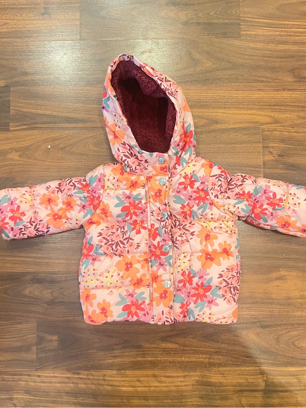 Carter’s 12M Girls Floral Puffer Coat Sherpa Hood